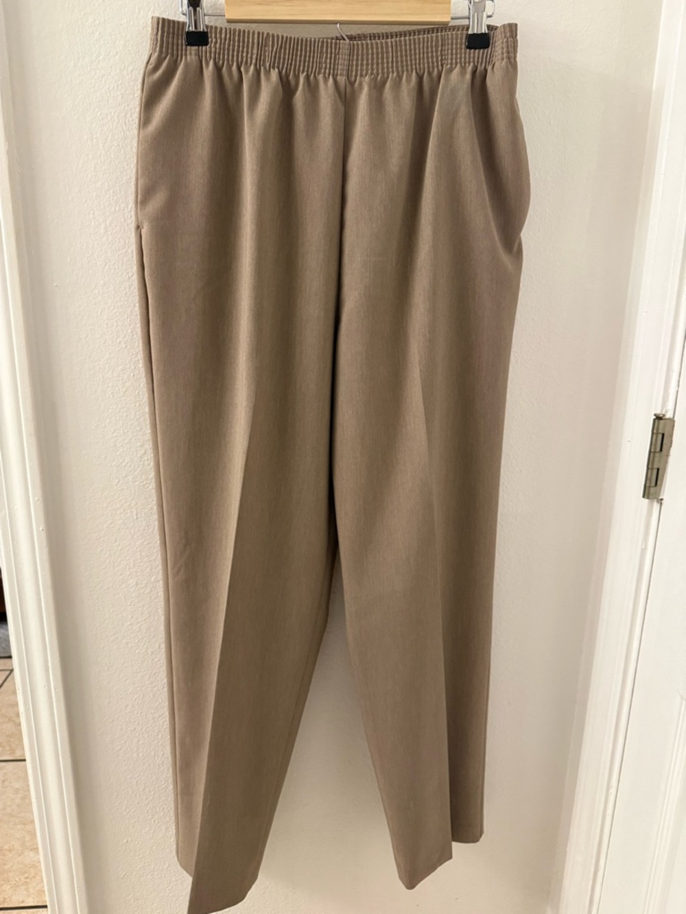 Elastic Waist Tan Dress Pants